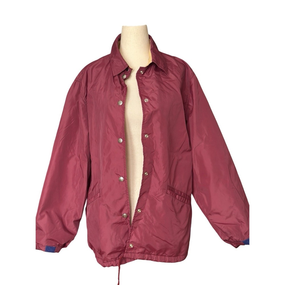 LL Bean Vtg 70's Jacket Womens Medium Nylon Burgundy Logo Snaps Chamois Lining
